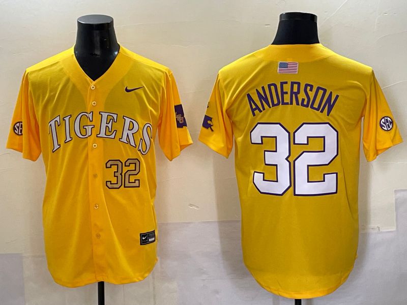 Men 2025 LSU Tigers #32 Anderson Yellow Joint Name Nike NCAA Jersey style 3